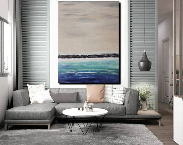 Simple Modern Art, Seascape Canvas Painting, Living Room Wall Art Ideas, Landscape Acrylic Paintings, Large Paintings for Dining Room-Grace Painting Crafts