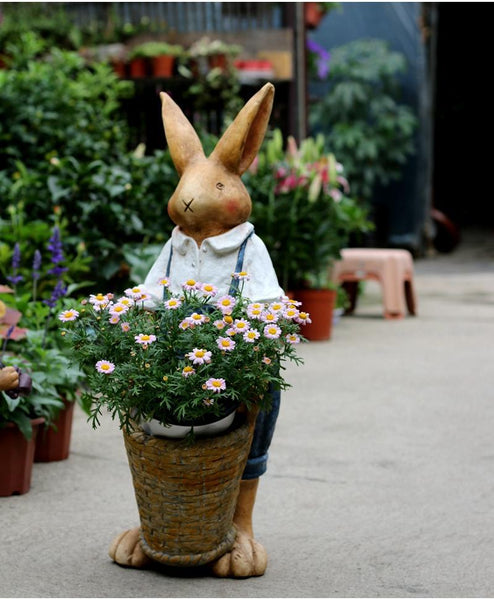 Large Rabbit Statue for Garden, Bunny Flower Pot, Garden Courtyard Ornament, Villa Outdoor Decor Gardening Ideas, House Warming Gift-Grace Painting Crafts