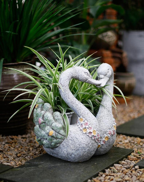 Extra Large Animal Statue for Garden Ornament, Swan Lovers Flower Pot, Swan Lovers Statues, Villa Courtyard Decor, Outdoor Decoration Ideas, Garden Ideas-Grace Painting Crafts