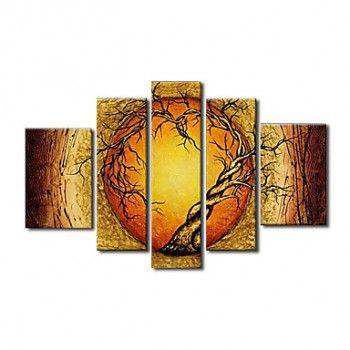 Extra Large Wall Art Set, Abstract Art Painting, 5 Piece Canvas Art, Moon and Tree of Life Painting-Grace Painting Crafts
