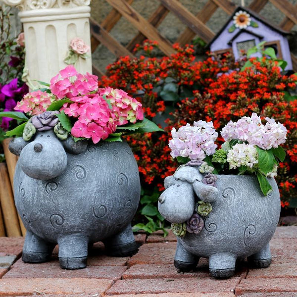 Lovely Sheep Statue for Garden, Sheep Flower Pot, Animal Statue for Garden Courtyard Ornament, Villa Outdoor Decor Gardening Ideas-Grace Painting Crafts