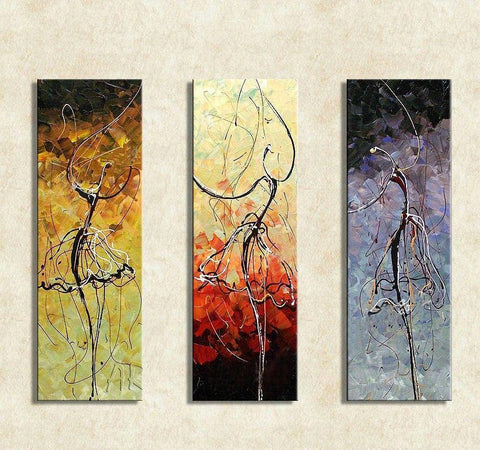 Abstract Painting, Ballet Dancer Painting, Bedroom Wall Art, Canvas Painting, Acrylic Art, 3 Piece Wall Art-Grace Painting Crafts