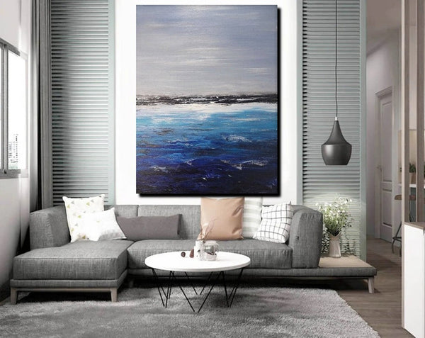 Beach Landscape Painting, Seascape Canvas Painting, Bedroom Wall Art Painting, Landscape Canvas Paintings, Large Paintings for Sale-Grace Painting Crafts