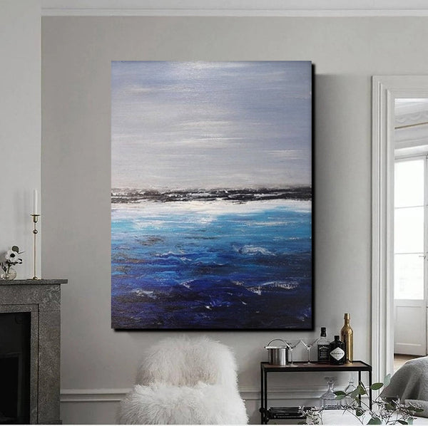 Beach Landscape Painting, Seascape Canvas Painting, Bedroom Wall Art Painting, Landscape Canvas Paintings, Large Paintings for Sale-Grace Painting Crafts