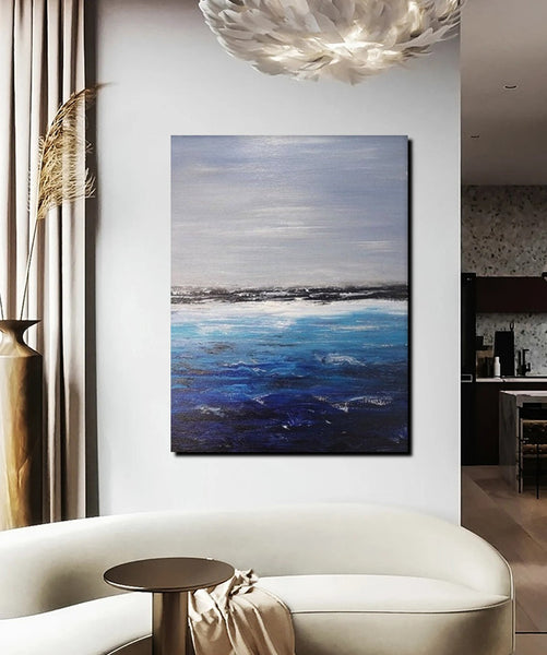 Beach Landscape Painting, Seascape Canvas Painting, Bedroom Wall Art Painting, Landscape Canvas Paintings, Large Paintings for Sale-Grace Painting Crafts