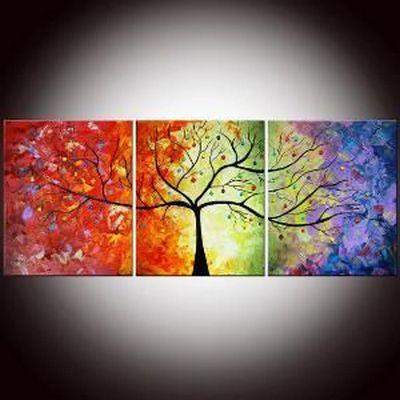3 Piece Canvas Painting, Tree of Life Painting, Simple Modern Art, Acrylic Painting for Living Room, Large Paintings for Sale-Grace Painting Crafts