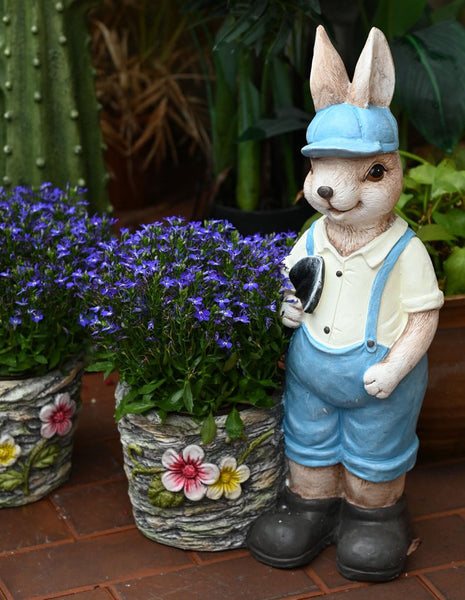 Garden Courtyard Ornament, Villa Outdoor Decor Gardening Ideas, Large Rabbit Lovers Statue for Garden, Bunny Flowerpot, Modern Garden Sculptures-Grace Painting Crafts