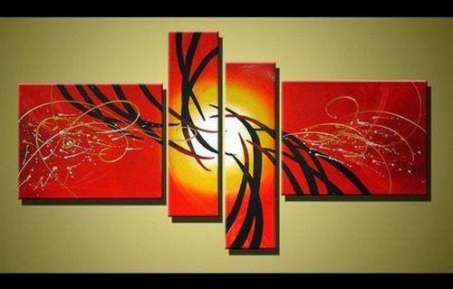 Red Abstract Art, 4 Piece Canvas Art, Acrylic Painting for Sale, Contemporary Art-Grace Painting Crafts