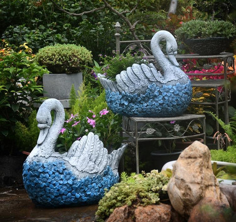 Large Swan Statue for Garden, Swan Flower Pot, Animal Statue for Garden Courtyard Ornament, Villa Outdoor Decor Gardening Ideas-Grace Painting Crafts