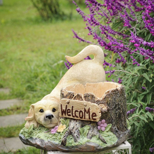 Large Dog Flowerpot, Unique Resin Statue for Garden, Villa Outdoor Decor Gardening Ideas, Creative Modern Statue for Garden Ornaments-Grace Painting Crafts