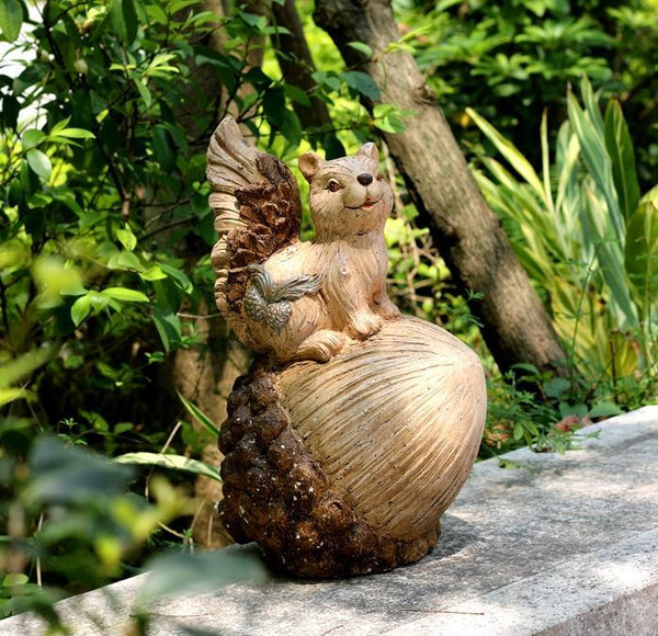Large Squirrel with Pine Cones Statue for Garden, Animal Statue for Garden Ornament, Villa Outdoor Decor Gardening Ideas-Grace Painting Crafts