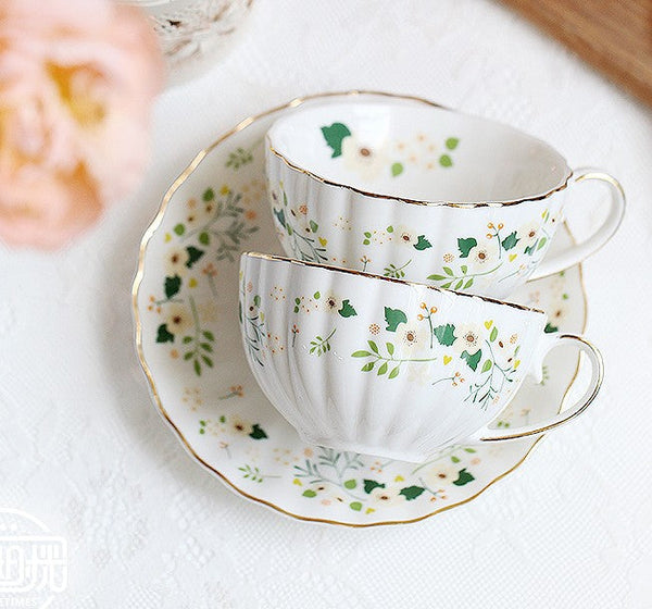 Unique Ceramic Coffee Cups, Creative Bone China Porcelain Tea Cup Set, Traditional English Tea Cups and Saucers, Afternoon British Tea Cups-Grace Painting Crafts