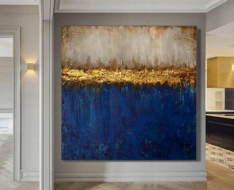 Modern Paintings, Blue Acrylic Painting, Bedroom Wall Painting, Hand Painted Canvas Art, Modern Paintings for Office, Large Wall Art Ideas for Study Room-Grace Painting Crafts