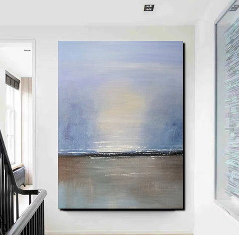 Study Room Wall Art Painting, Abstract Landscape Painting, Seascape Canvas Painting, Hand Painted Artwork, Large Paintings on Canvas-Grace Painting Crafts