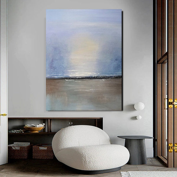 Study Room Wall Art Painting, Abstract Landscape Painting, Seascape Canvas Painting, Hand Painted Artwork, Large Paintings on Canvas-Grace Painting Crafts