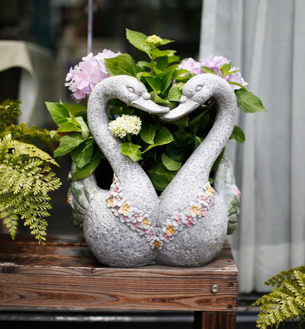 Extra Large Animal Statue for Garden Ornament, Swan Lovers Flower Pot, Swan Lovers Statues, Villa Courtyard Decor, Outdoor Decoration Ideas, Garden Ideas-Grace Painting Crafts