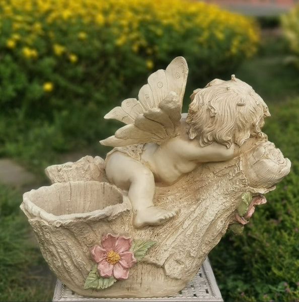 Large Angel Flowerpot, Resin Statue for Garden, Creative Modern Statue for Garden Ornaments, Villa Outdoor Decor Gardening Ideas-Grace Painting Crafts
