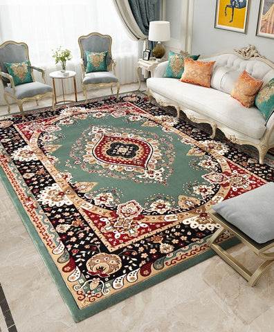 Large Oriental Floor Carpets under Dining Room Table, Luxury Thick and Soft Green Rugs for Living Room, Large Royal Flower Pattern Floor Rugs in Bedroom-Grace Painting Crafts