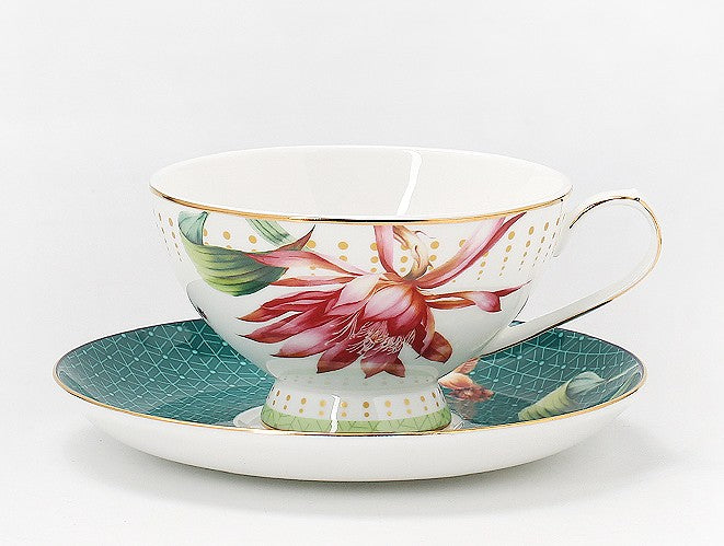 Lotus Flower Bone China Porcelain Tea Cup Set, Elegant Ceramic Coffee Cups, Beautiful British Tea Cups, Traditional English Tea Cups and Saucers-Grace Painting Crafts