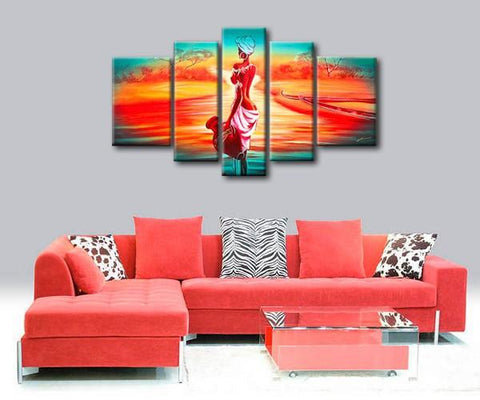 Extra Large Wall Art, African Woman Sunset Painting, Bedroom Canvas Painting, Buy Art Online-Grace Painting Crafts