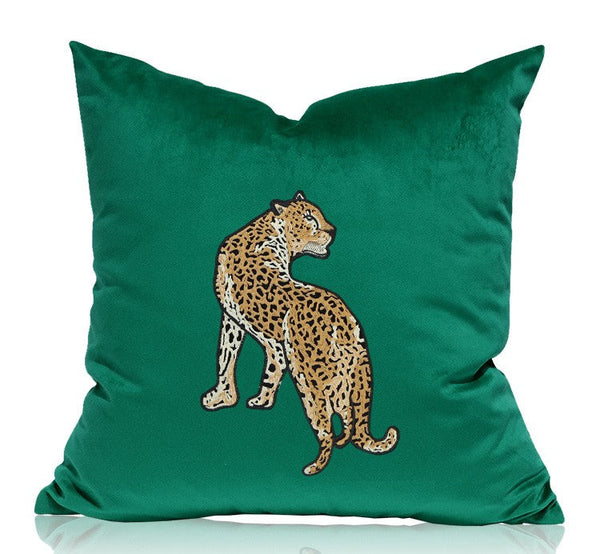 Modern Sofa Pillows, Green Decorative Pillows for Living Room, Contemporary Throw Pillows, Cheetah Decorative Cushion-Grace Painting Crafts