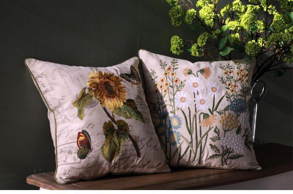 Sunflower Pillow, Spring Flower Pillow, Cotton and Linen Pillow Cover, Rustic Sofa Pillows for Living Room, Decorative Throw Pillows for Couch-Grace Painting Crafts