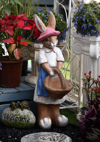 Garden Courtyard Ornaments, Large Rabbit Statue for Garden, Villa Outdoor Decor Gardening Ideas, Bunny Flowerpot, Modern Garden Sculptures-Grace Painting Crafts