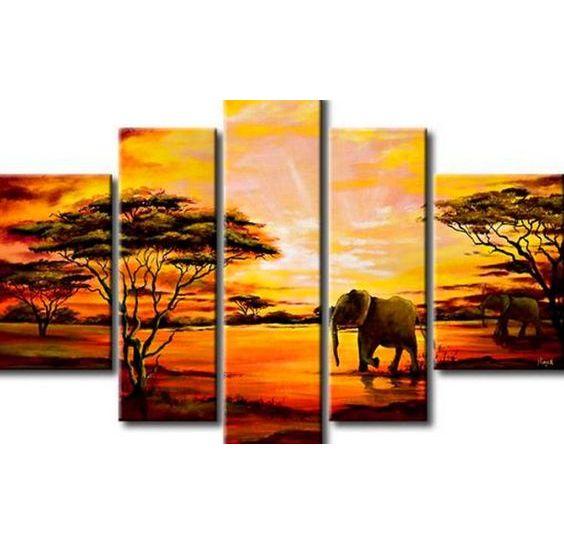 Extra Large Wall Art, African Elephant and Tree Painting, Bedroom Canvas Painting, Buy Art Online-Grace Painting Crafts
