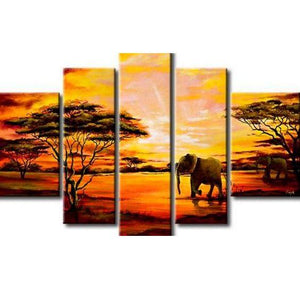 Extra Large Wall Art, African Elephant and Tree Painting, Bedroom Canvas Painting, Buy Art Online-Grace Painting Crafts