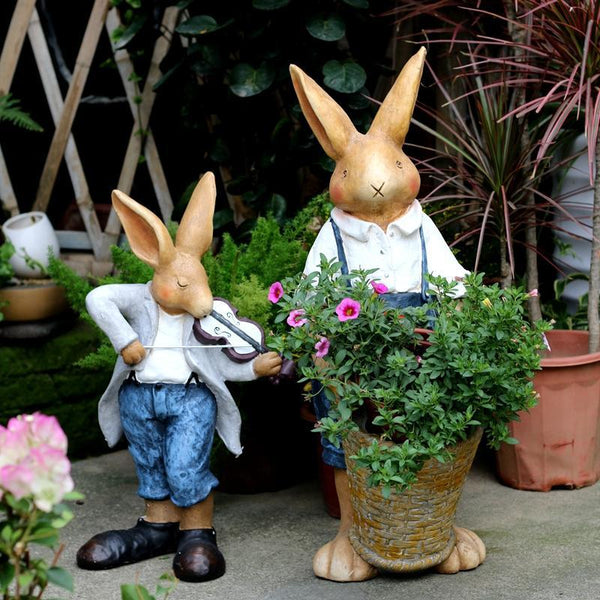 Large Rabbit Statue for Garden, Bunny Flower Pot, Garden Courtyard Ornament, Villa Outdoor Decor Gardening Ideas, House Warming Gift-Grace Painting Crafts