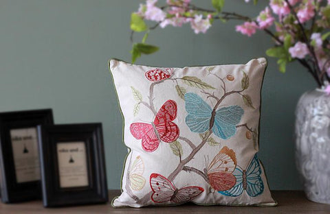 Beautiful Embroider Butterfly Cotton and linen Pillow Cover, Decorative Throw Pillows, Decorative Sofa Pillows, Decorative Pillows for Couch-Grace Painting Crafts
