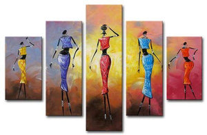 African Dancing Girl Painting, 5 Piece Acrylic Art, Abstract Painting, Extra Large Canvas Painting-Grace Painting Crafts