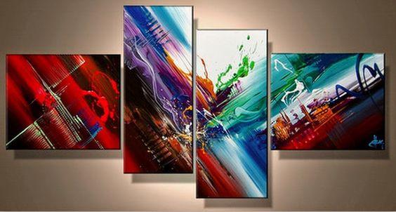 Extra Large Abstract Canvas Art, 4 Panel Contemporary Painting, Hand Painted Wall Decor