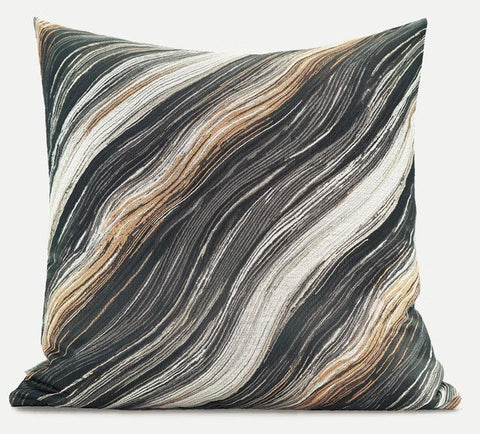 Simple Throw Pillow for Interior Design, Modern Black Gray Golden Lines Decorative Throw Pillows, Modern Sofa Pillows, Contemporary Square Modern Throw Pillows for Couch-Grace Painting Crafts