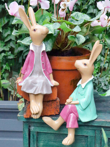 Sitting Rabbit Lovers Statue for Garden, Beautiful Garden Courtyard Ornaments, Villa Outdoor Decor Gardening Ideas, Unique Modern Garden Sculptures-Grace Painting Crafts