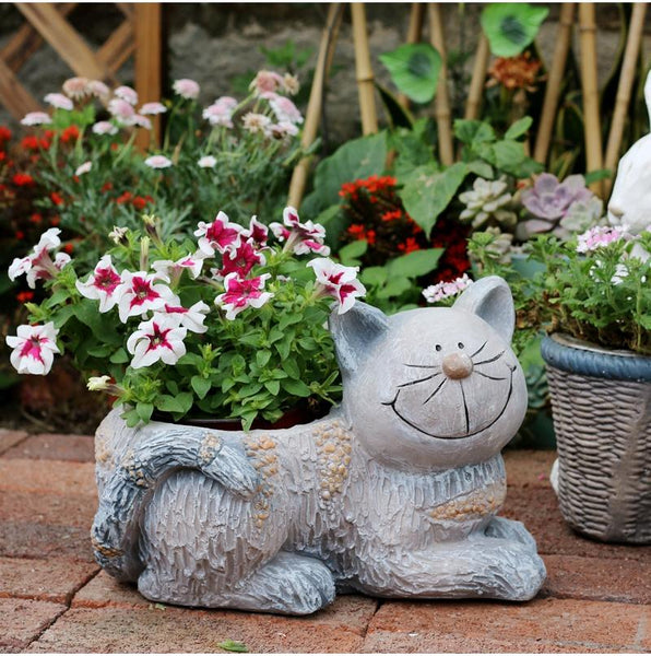 Large Cat Statue, Sitting Cat Flower Pot Statue, Pet Statue for Garden Courtyard Ornaments, Villa Outdoor Decor Gardening Ideas-Grace Painting Crafts
