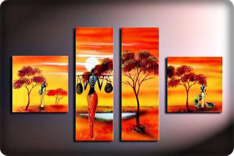 4 Piece Canvas Art, African Paintings, Landscape Canvas Paintings, Bedroom Canvas Art, Oil Painting for Sale, African Woman Painting-Grace Painting Crafts