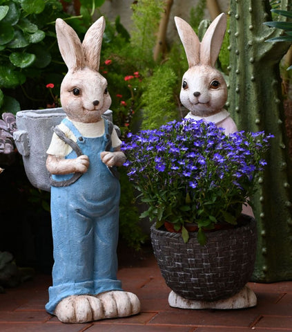 Large Rabbit Lovers Statue for Garden, Bunny Flowerpot, Garden Courtyard Ornament, Villa Outdoor Decor Gardening Ideas, Modern Garden Sculptures-Grace Painting Crafts