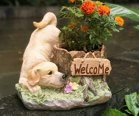 Large Dog Flowerpot, Unique Resin Statue for Garden, Villa Outdoor Decor Gardening Ideas, Creative Modern Statue for Garden Ornaments-Grace Painting Crafts