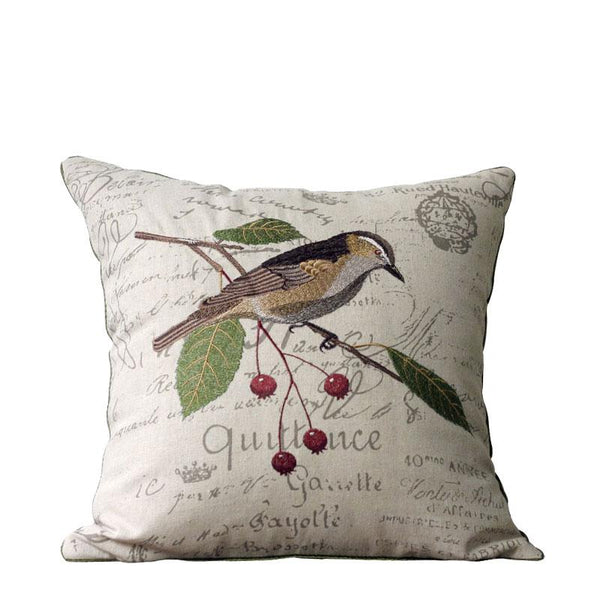 Decorative Throw Pillows for Couch, Bird Embroidery Pillows, Cotton and Linen Pillow Cover, Rustic Sofa Throw Pillows-Grace Painting Crafts