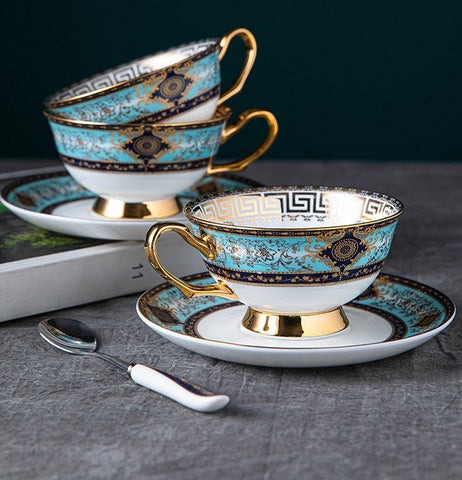Elegant British Ceramic Coffee Cups, Bone China Porcelain Tea Cup Set for Office, Unique Tea Cup and Saucer in Gift Box-Grace Painting Crafts