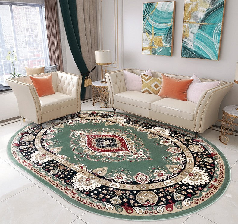 Large Flower Pattern Floor Rugs for Dining Room, Green Thick and Soft Green Rugs for Living Room, Oriental Floor Carpets under Dining Room Table-Grace Painting Crafts