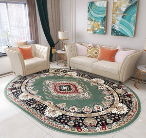 Large Flower Pattern Floor Rugs for Dining Room, Green Thick and Soft Green Rugs for Living Room, Oriental Floor Carpets under Dining Room Table-Grace Painting Crafts
