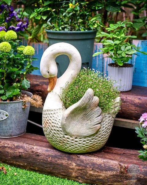 Large Swan Flower Pot for Garden, Swan Statue, Animal Statue for Garden Courtyard Ornament, Villa Outdoor Decor Gardening Ideas-Grace Painting Crafts
