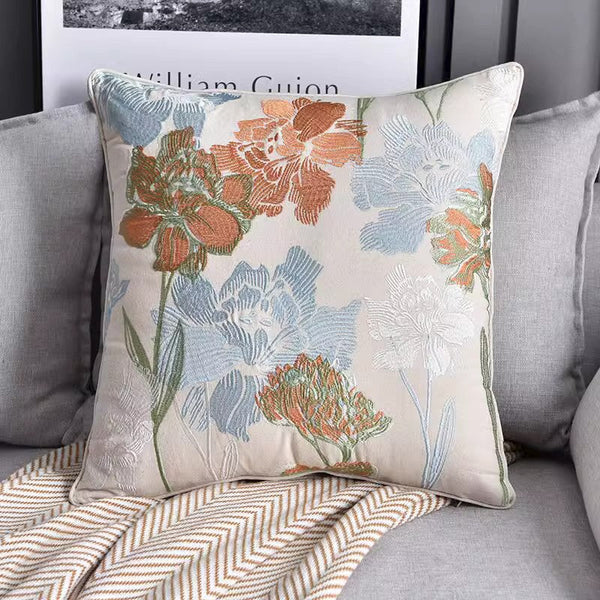 Decorative Sofa Pillows for Couch, Embroider Flower Cotton Pillow Covers, Cotton Flower Decorative Pillows, Farmhouse Decorative Pillows-Grace Painting Crafts