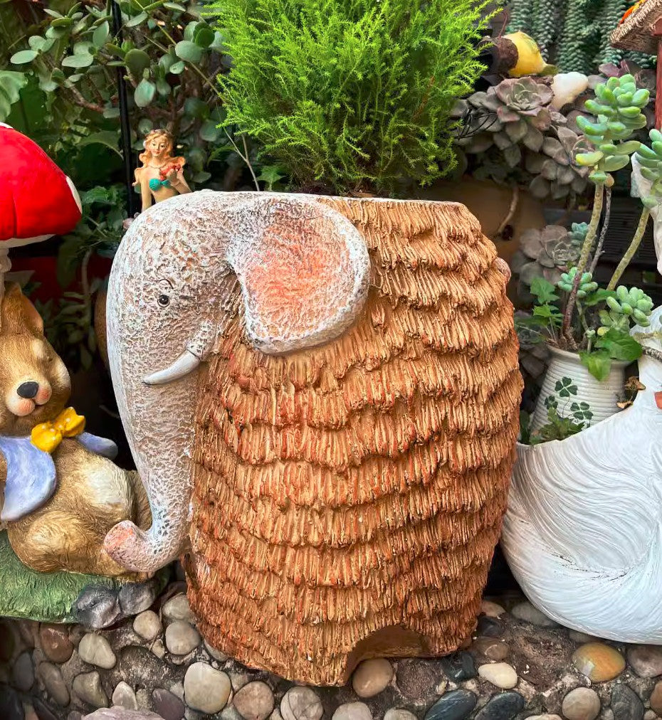 Large Elephant Flowerpot, Modern Animal Statue for Garden Ornaments, Animal Flower Pot, Resin Statue for Garden, Villa Outdoor Decor Gardening Ideas-Grace Painting Crafts