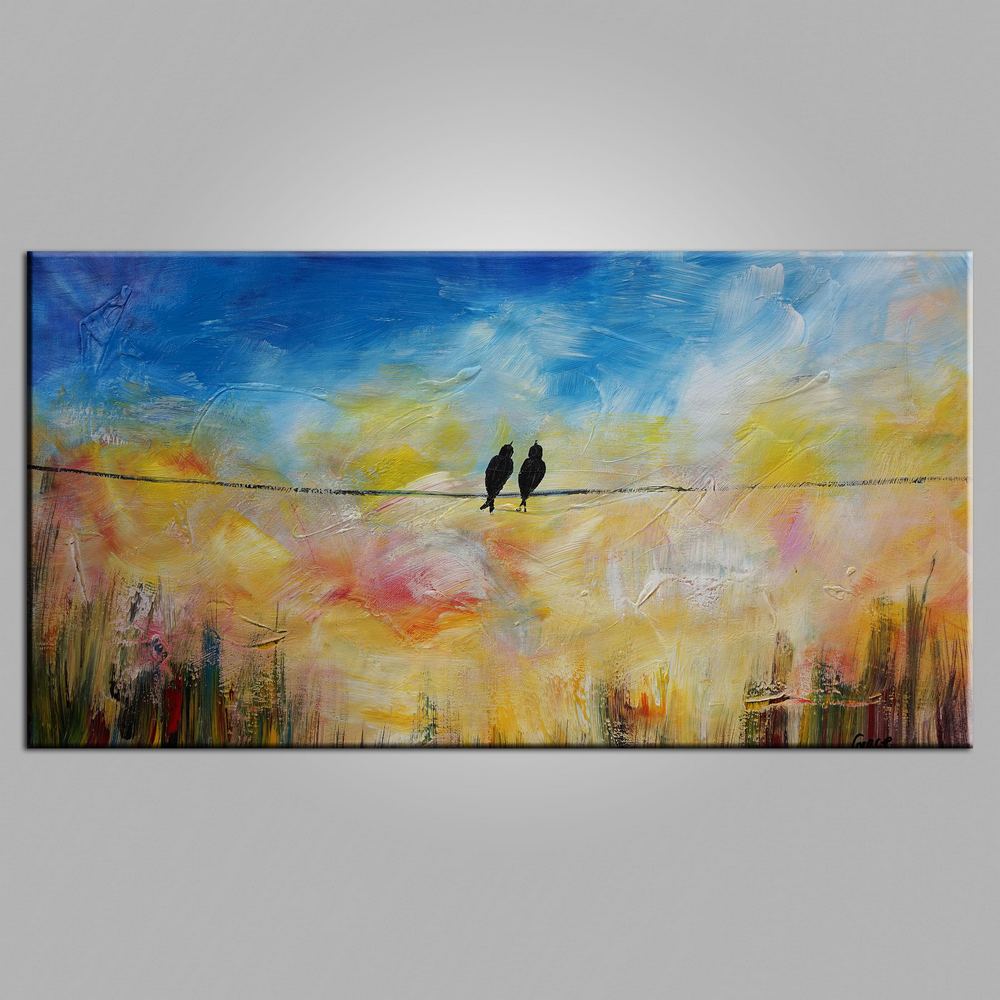 Modern Art, Contemporary Art, Love Birds Painting, Art for Sale, Living Room Wall Art, Canvas Art-Grace Painting Crafts