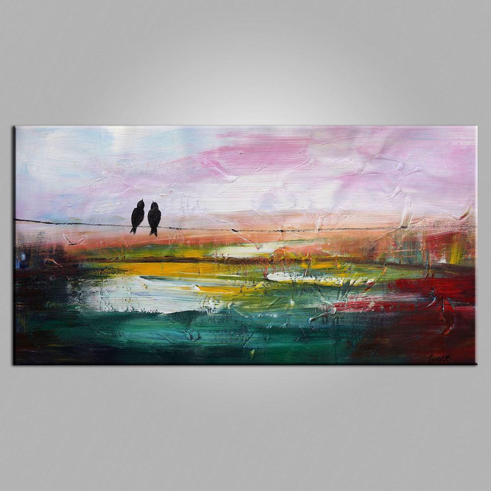 Contemporary Wall Art, Modern Art, Abstract Art, Love Birds Painting, Art for Sale, Abstract Art Painting, Living Room Wall Art, Canvas Art-Grace Painting Crafts