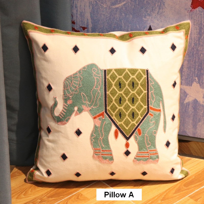 Elephant Embroider Cotton Pillow Covers, Farmhouse Decorative Sofa Pillows, Cotton Decorative Pillows, Decorative Throw Pillows for Couch-Grace Painting Crafts
