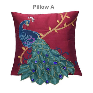 Embroider Peacock Cotton and linen Pillow Cover, Beautiful Decorative Throw Pillows, Decorative Sofa Pillows, Decorative Pillows for Couch-Grace Painting Crafts